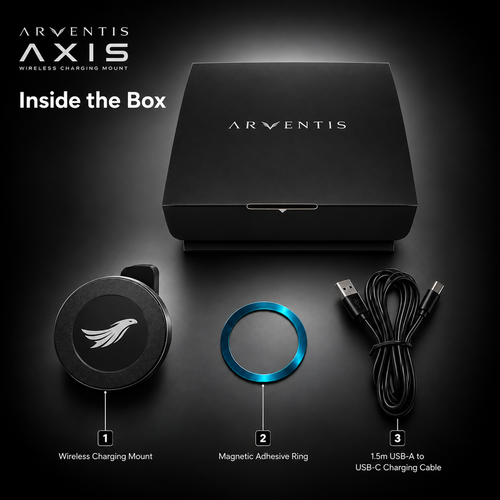 ARVENTIS AXIS — 15W Magnetic Wireless Charging Mount — MagSafe & Android Compatible