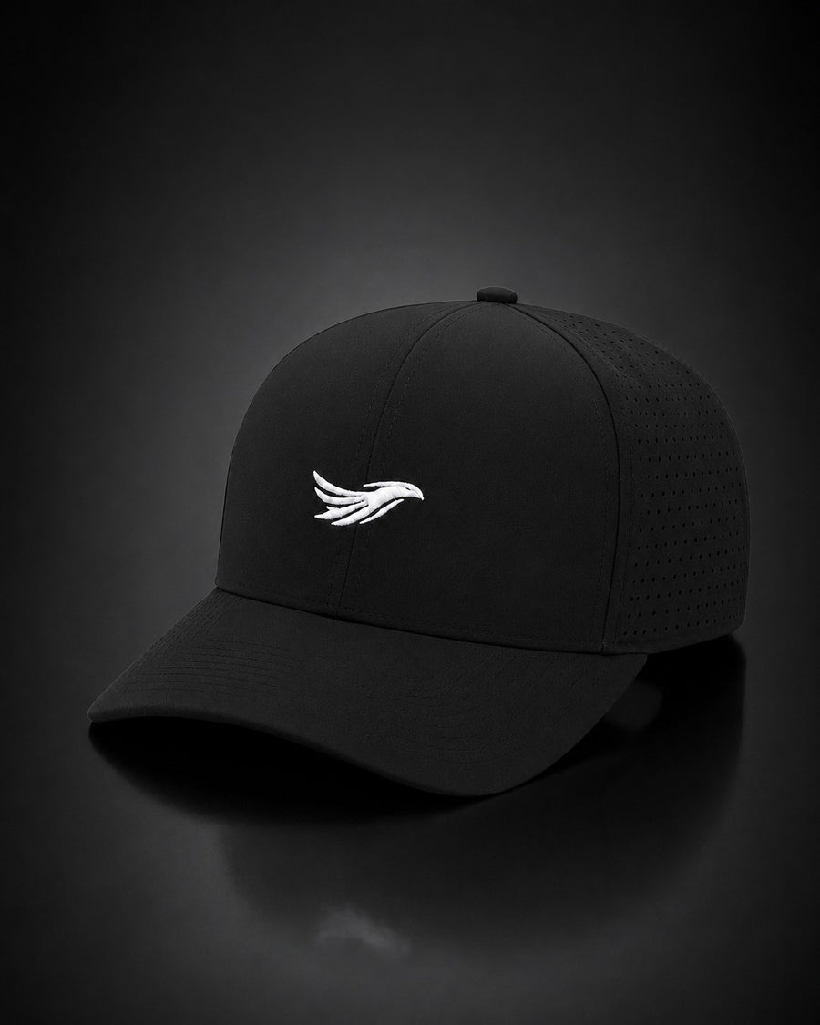 ARVENTIS VEIL performance golf hat, Obsidian Black colorway, studio product shot